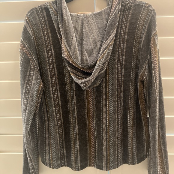 Wallflower Brown and Gray Patterned V-Neck Sweater Hoodie - Picture 5 of 6